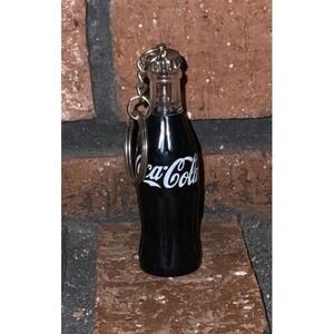 Coca-Cola Miniature Contour Bottle Keychain Black Silver Soda Pop Collectible 3"